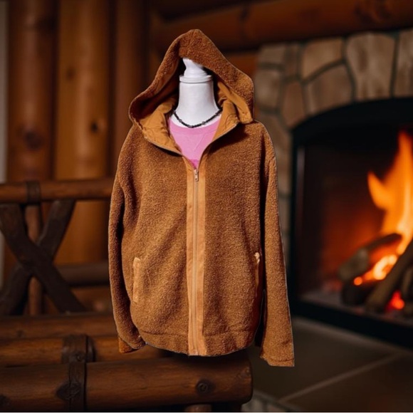 Sherpa Hooded Brown / Fleece Jacket fully lined zip up & pockets NWT Boutique - Picture 7 of 11